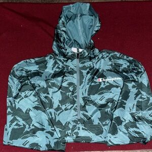 Champion Teal Camouflage Hooded Rain Jacket